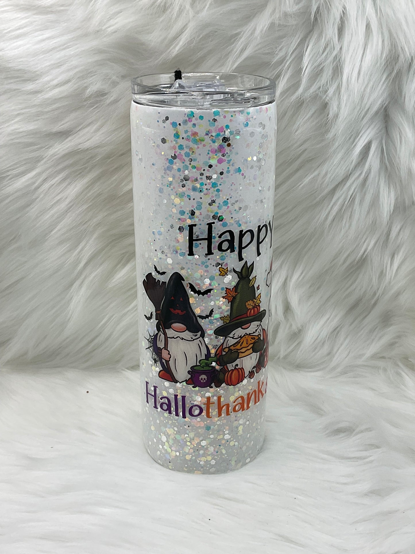 "Happy Hallothanksmas" Skinny Glow-in-the-Dark 20oz Tumbler