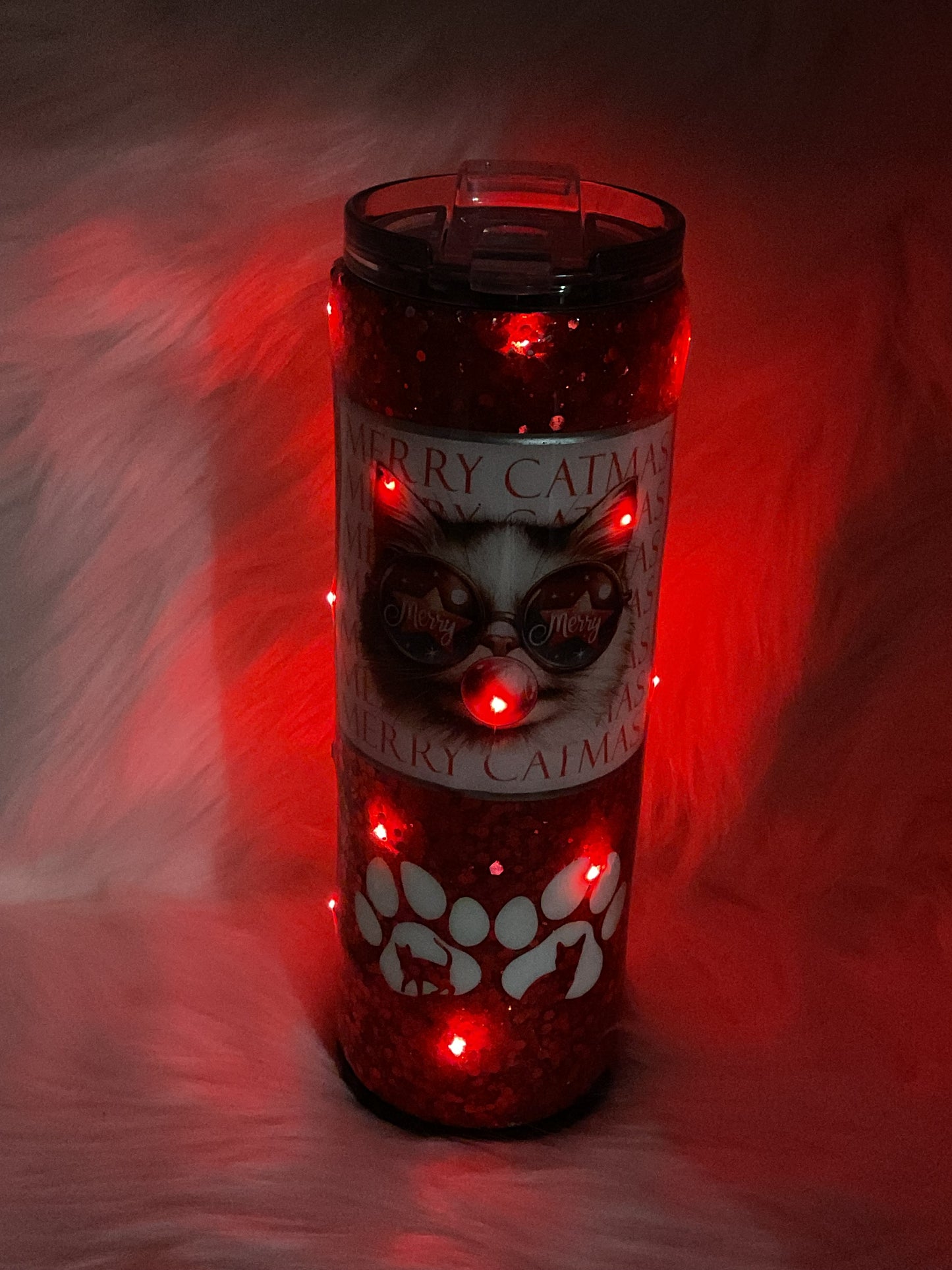 "Merry Catmas" 20oz Glow-in-the-Dark Tumbler with Lights