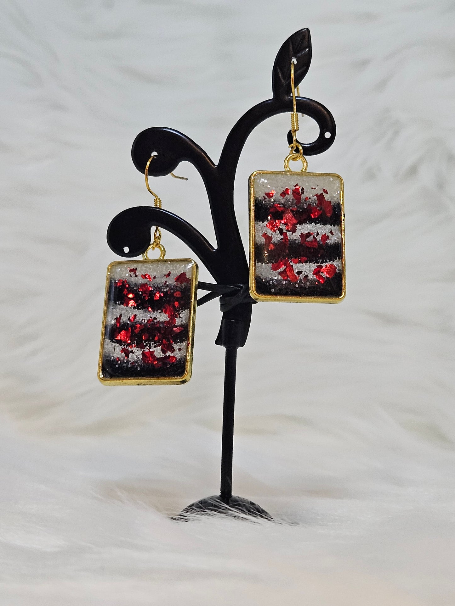 "Stripes with Red Sparkles" Earrings