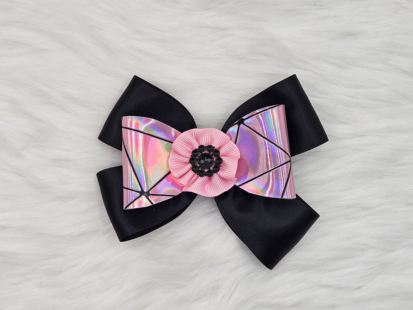 Medium Black and Pink Hair Bow