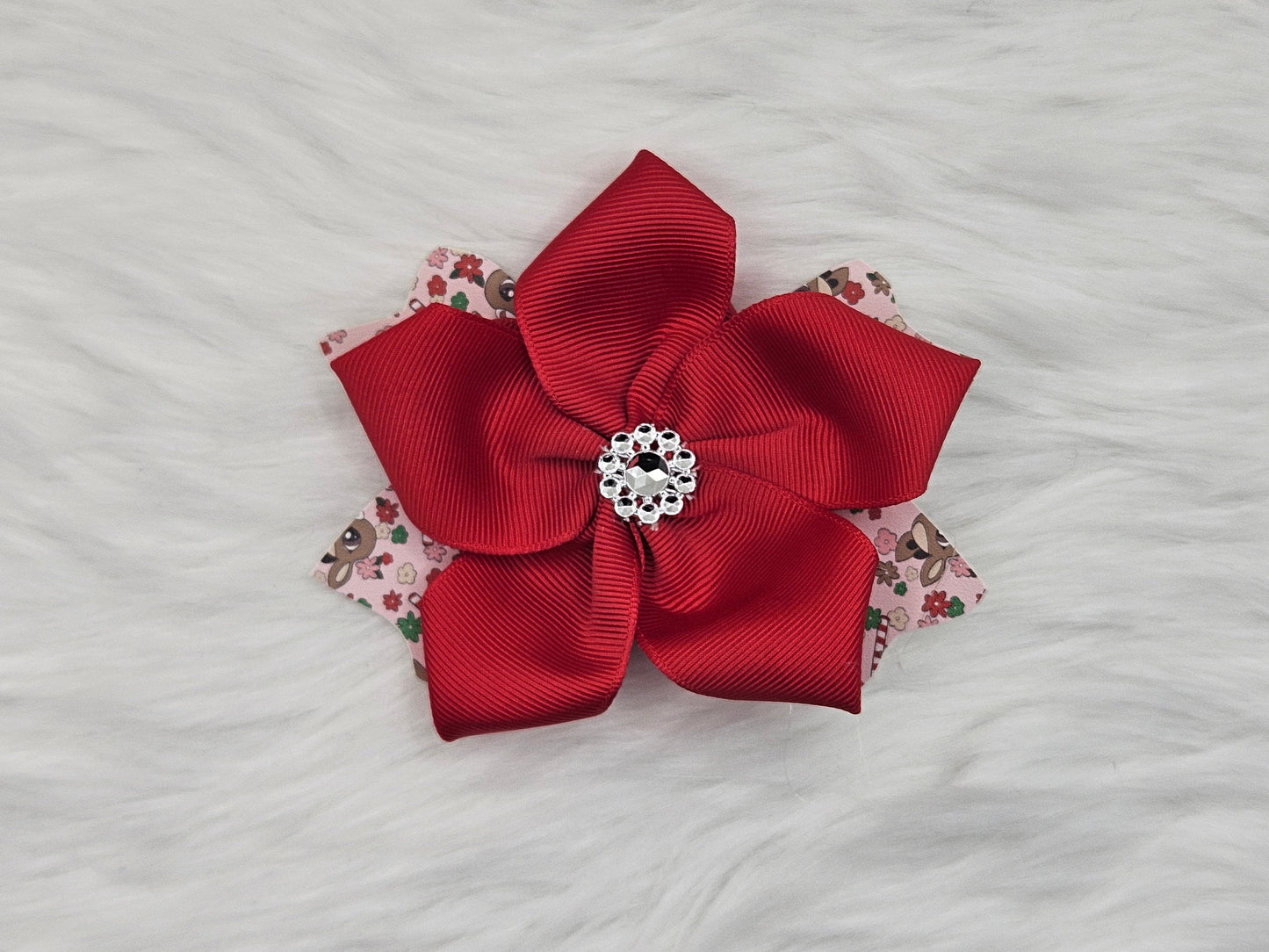 Medium "Red with Reindeer" Hair Bow
