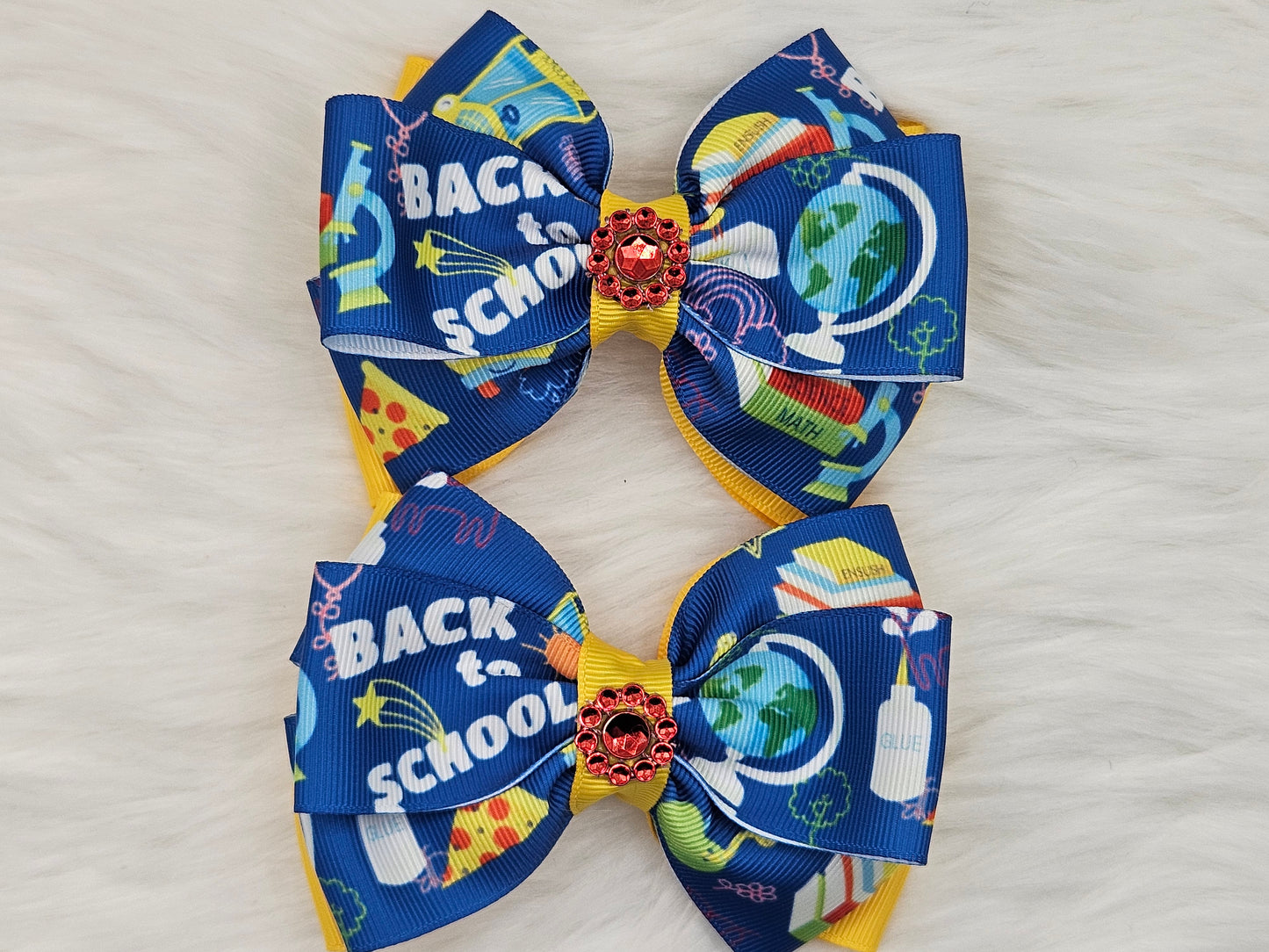 2 Small "Back to School" Hair Bows