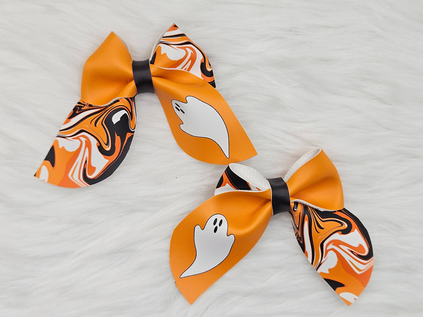 2 Small "Orange with Ghost" Hair Bows