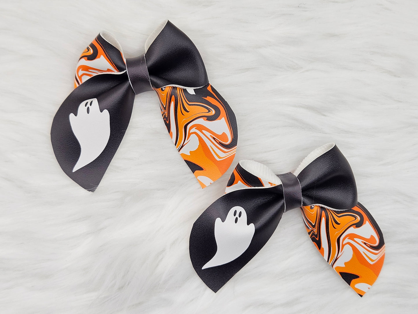 2 Small "Black with Ghost" Hair Bows