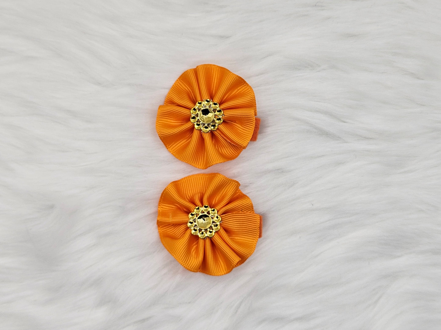 2 Small "Pretty in Orange" Hair Bows