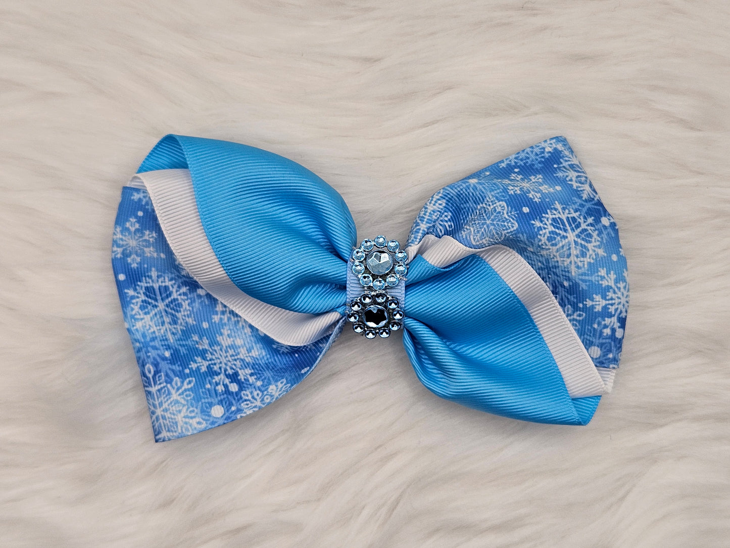Large “Sky Blue with Snowflakes" Hair Bow