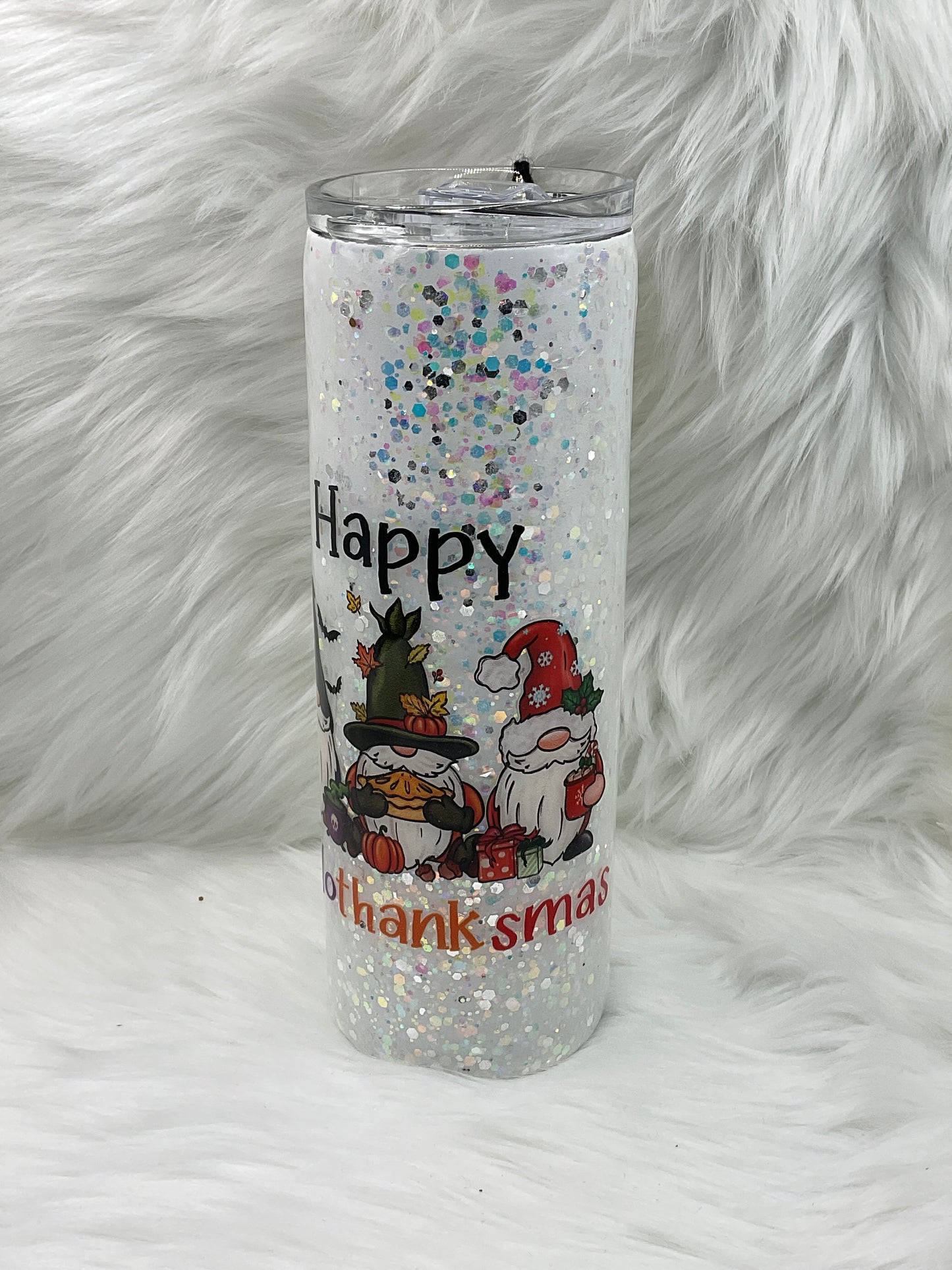 "Happy Hallothanksmas" Skinny Glow-in-the-Dark 20oz Tumbler
