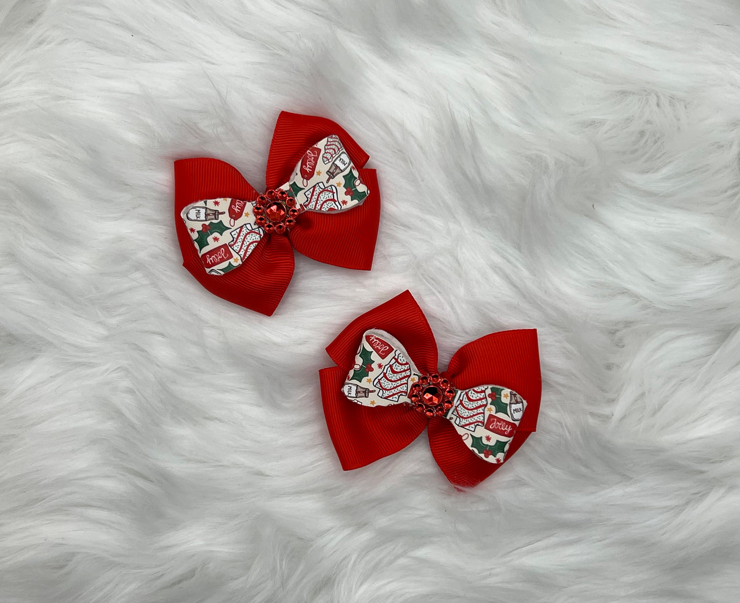 2 Small "Christmas Eve" Hair Bows