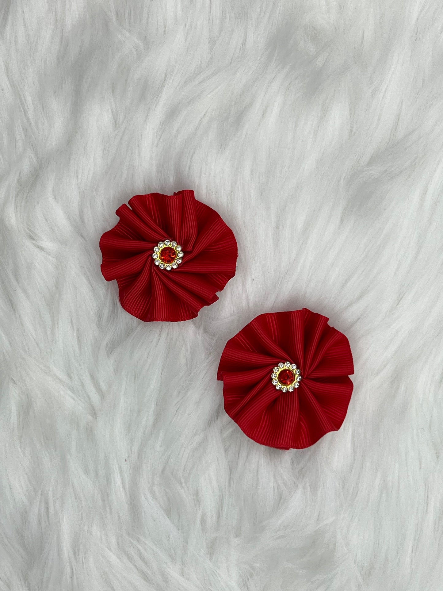 2 Small "Pretty in Red" Hair Bows