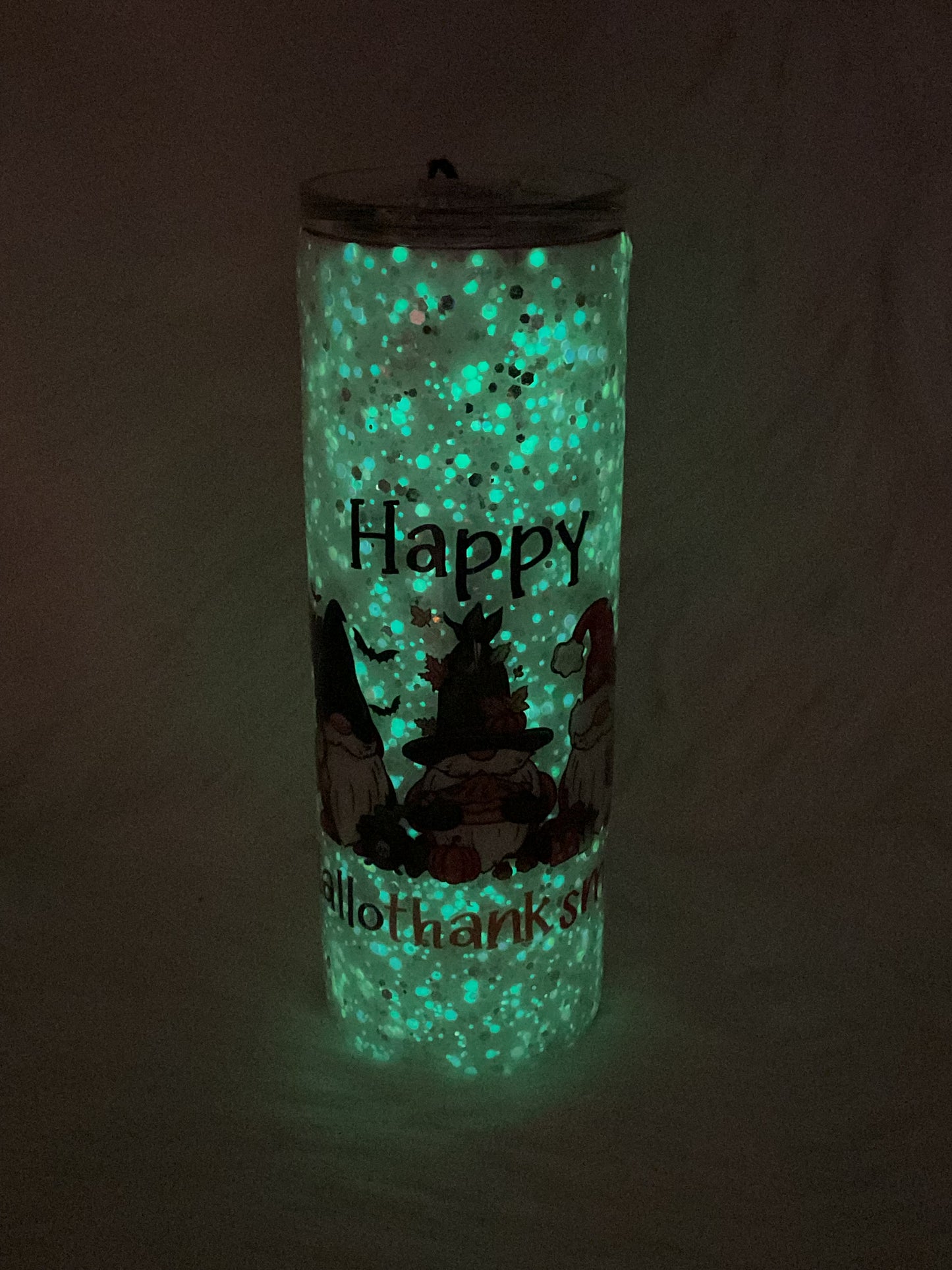 "Happy Hallothanksmas" Skinny Glow-in-the-Dark 20oz Tumbler