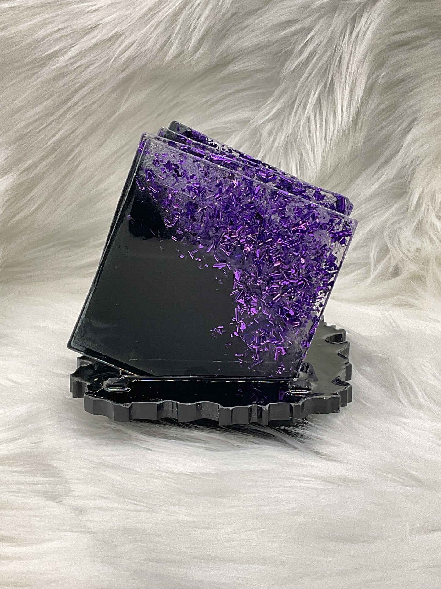 Black and Purple Confetti Coaster Set