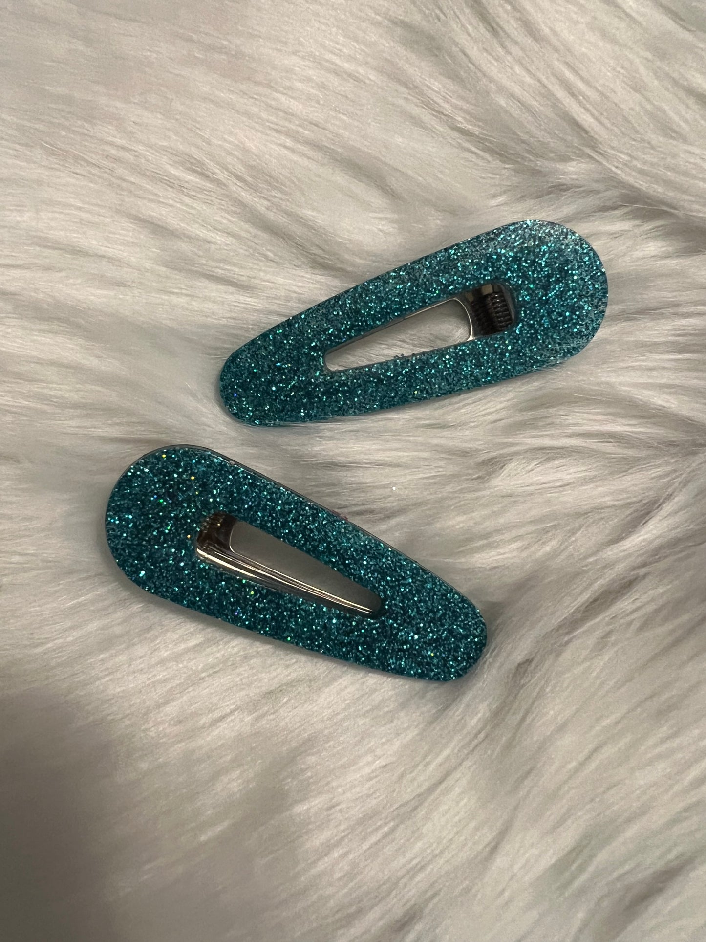 Aqua Glitter Hair Clips