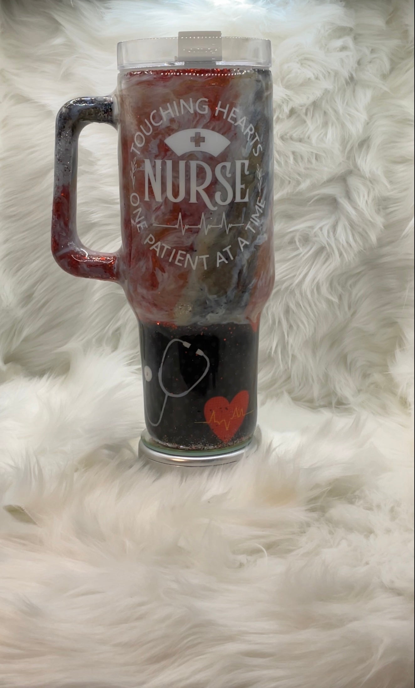 "Nurse Touching Hearts" 40oz Curved Tumbler with Handle