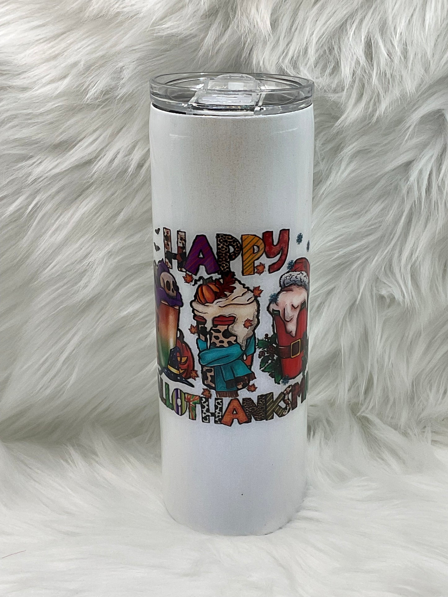 "Happy Hallothanksmas" Skinny 20oz Tumbler
