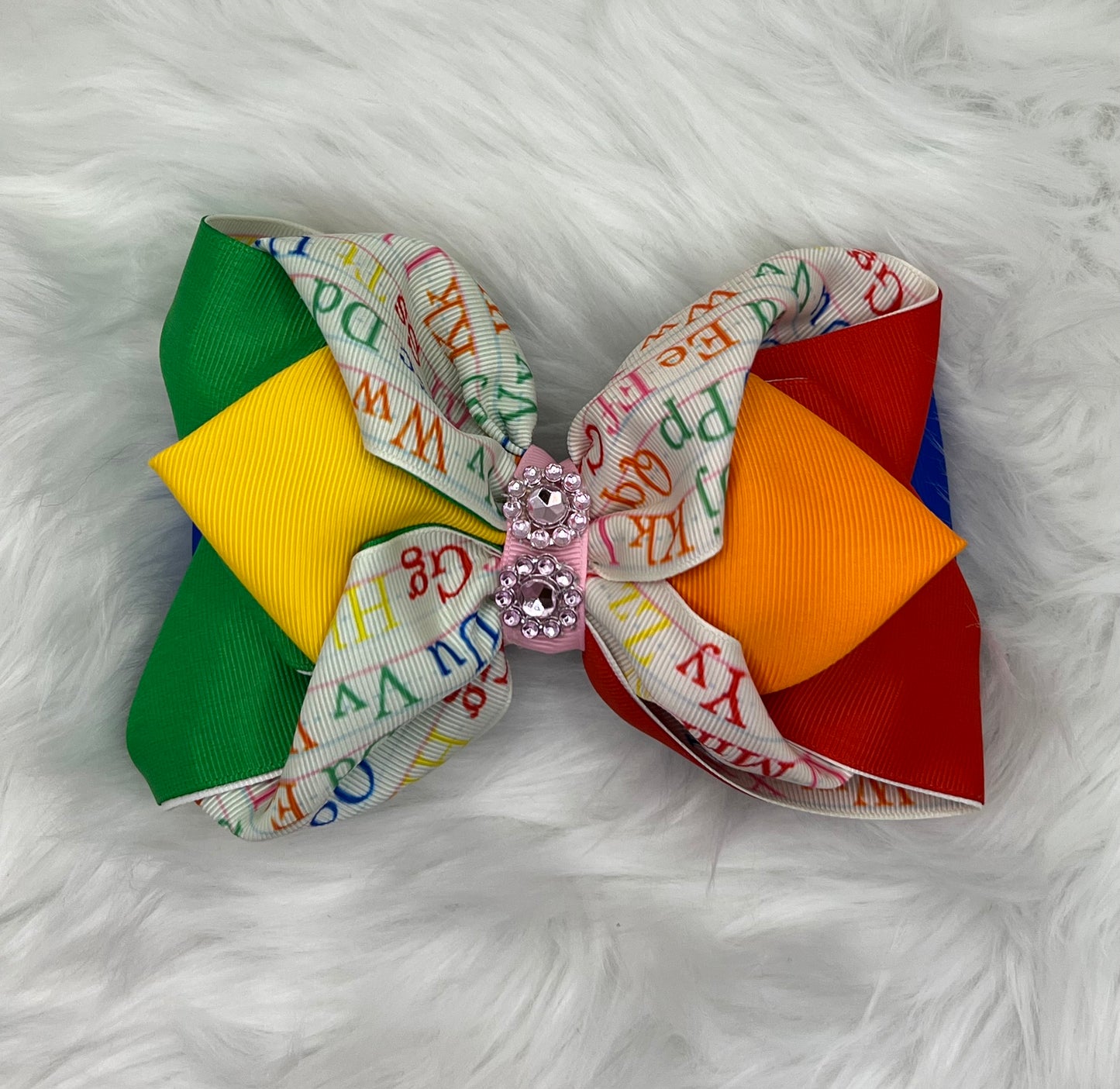 Large “Rainbow ABC" Hair Bow