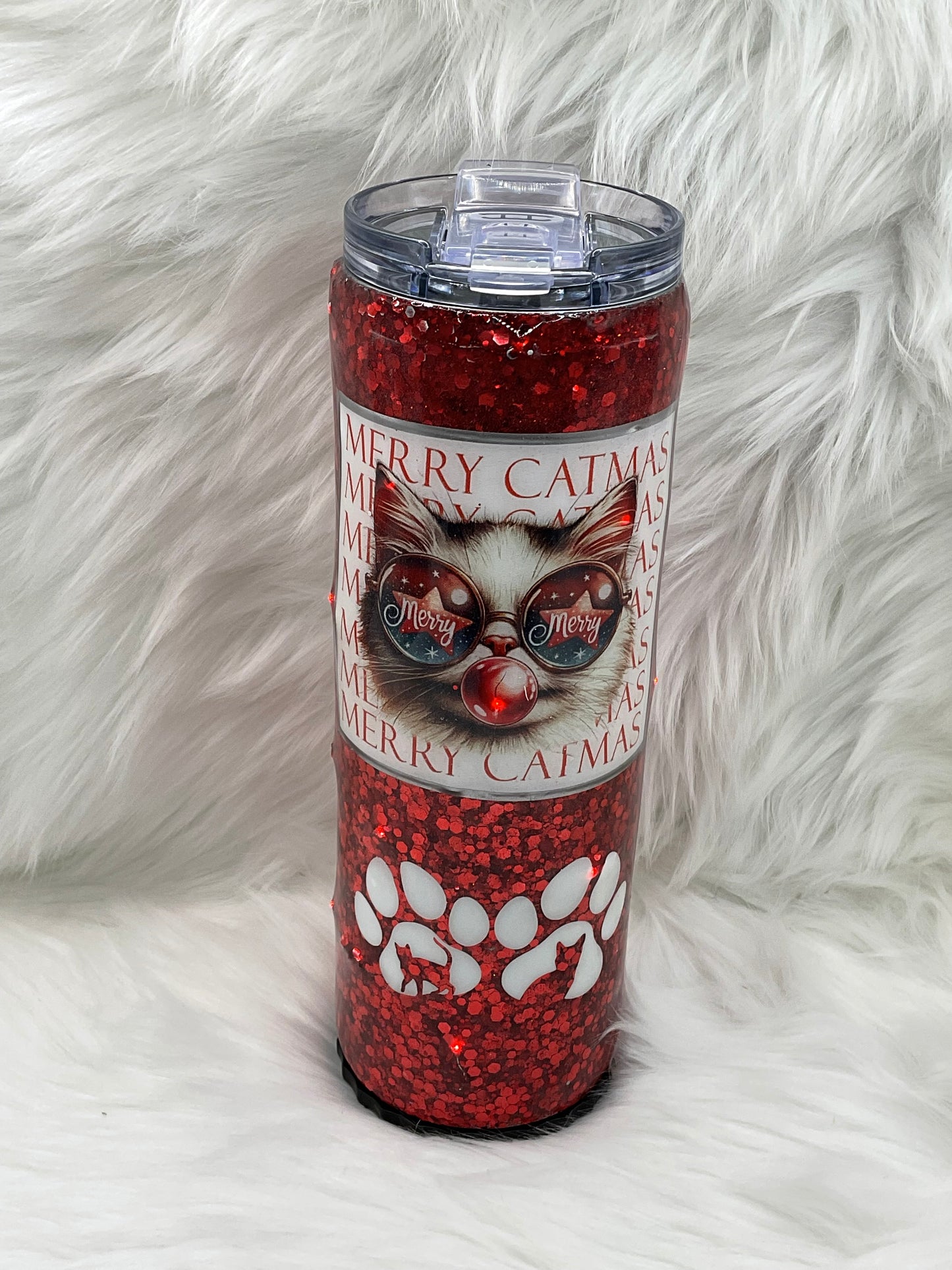 "Merry Catmas" 20oz Glow-in-the-Dark Tumbler with Lights