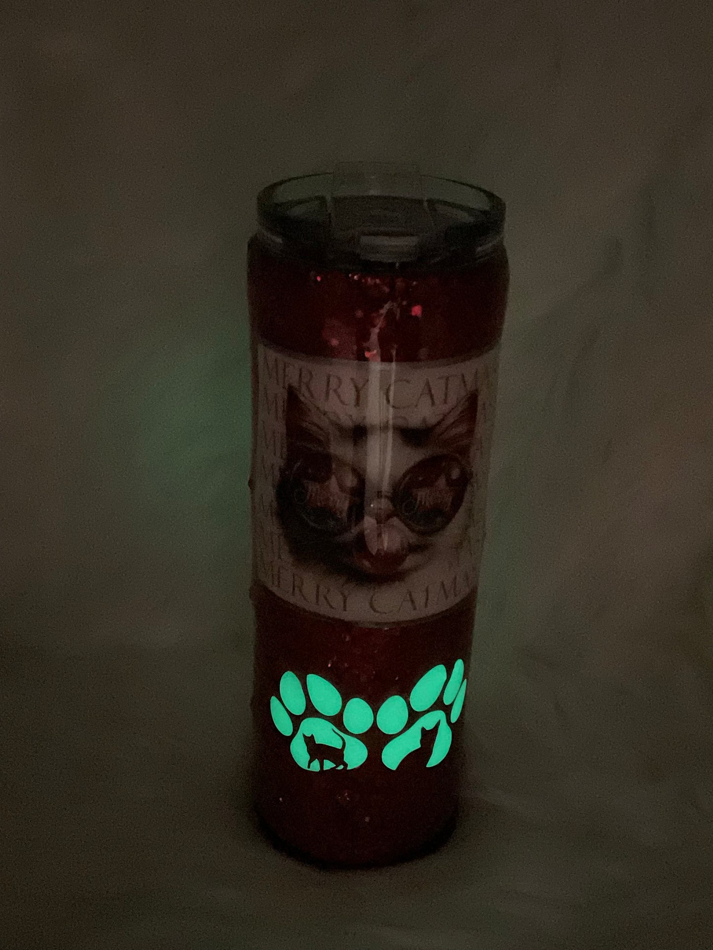"Merry Catmas" 20oz Glow-in-the-Dark Tumbler with Lights