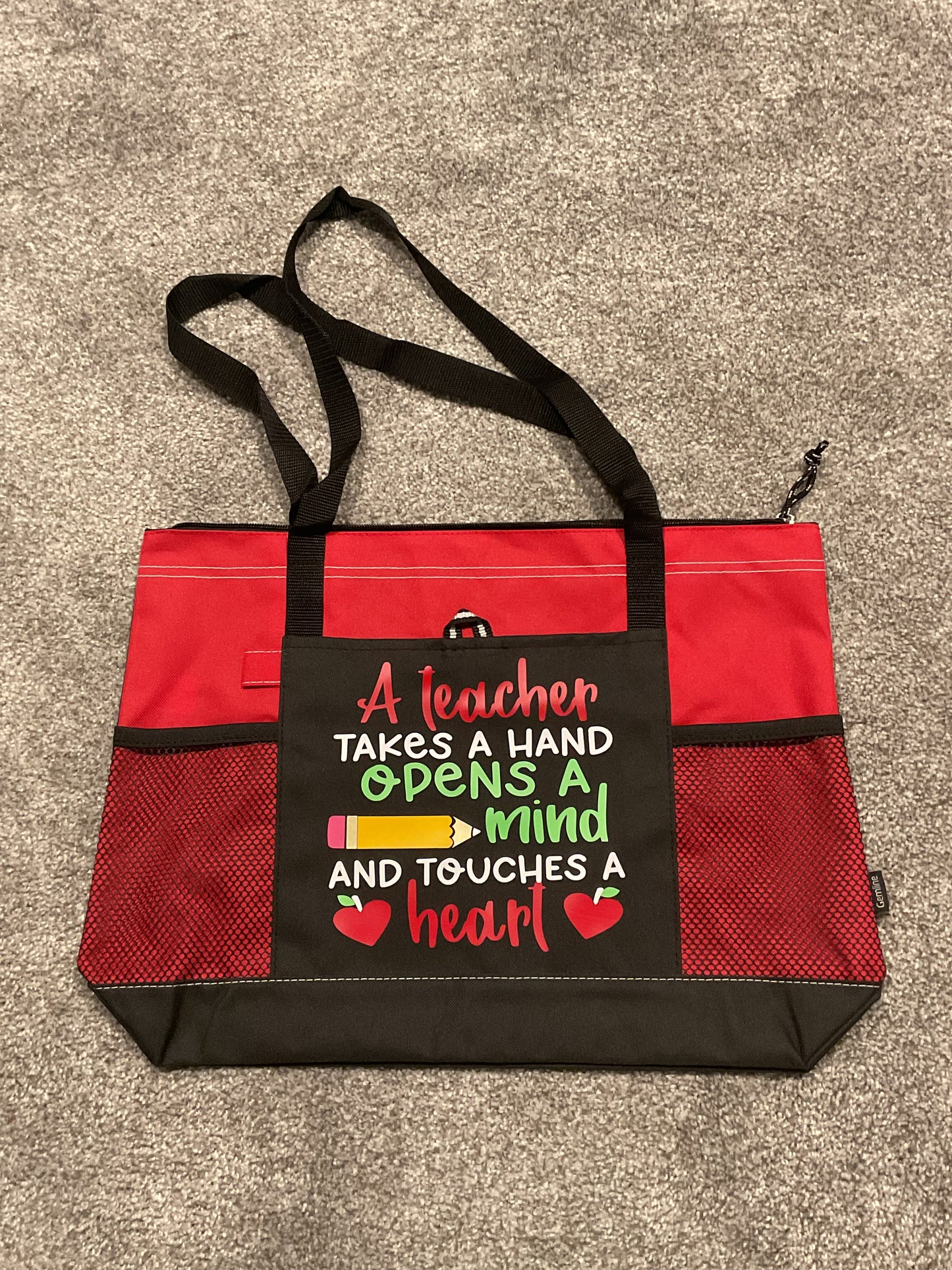"Teacher Hand Mind Heart" Zippered Tote