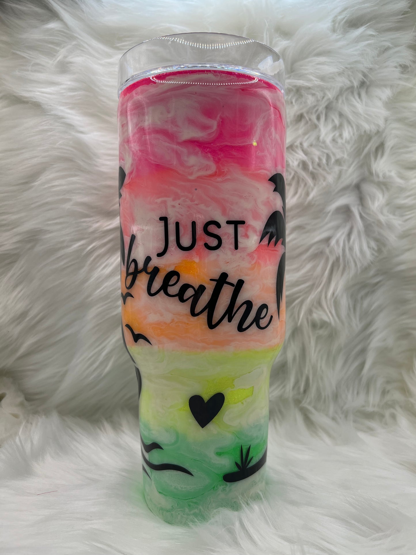 "Just Breathe" 40oz Curved Tumbler with Handle
