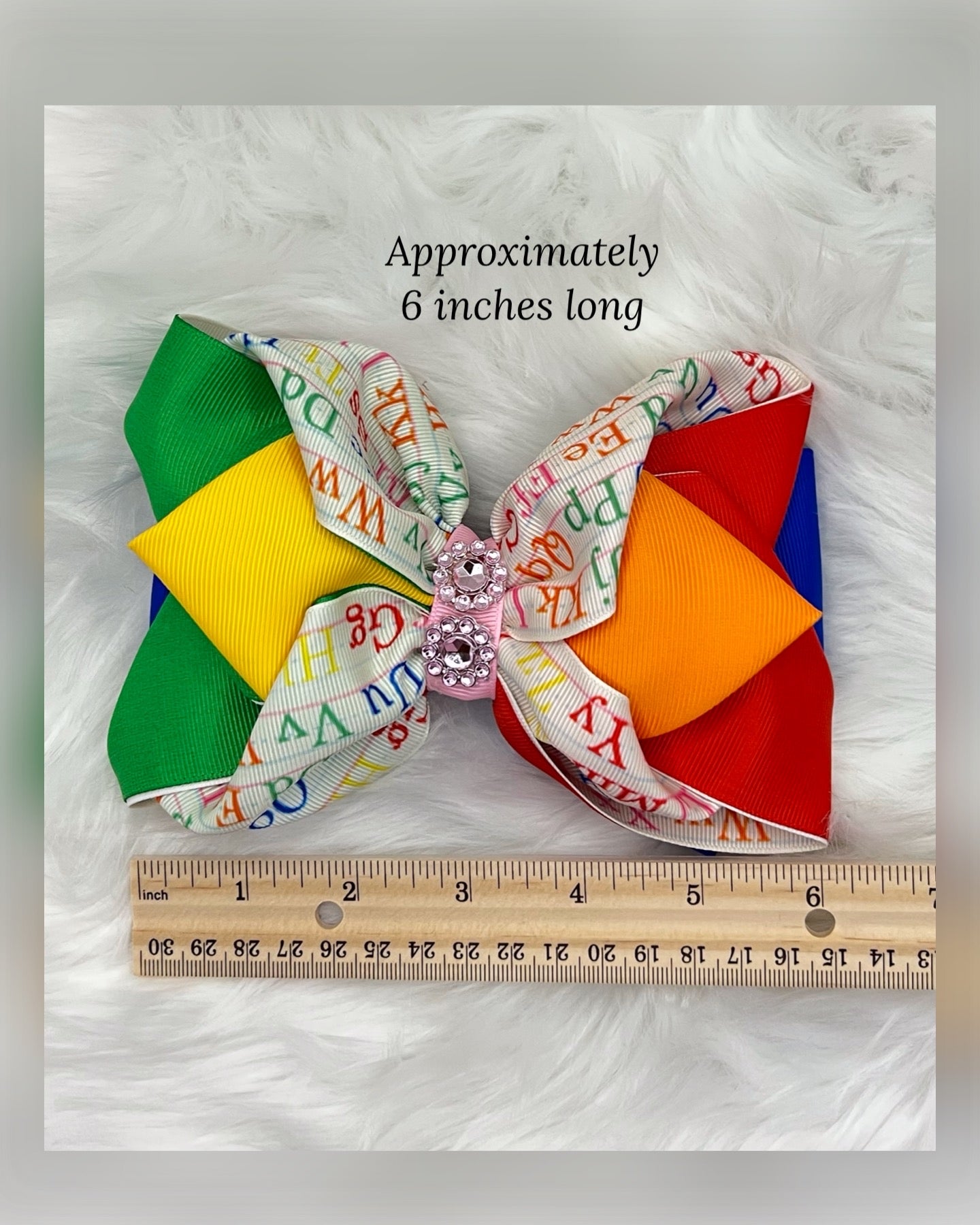 Large “Rainbow ABC" Hair Bow