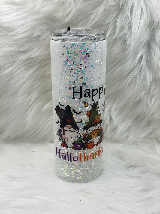 "Happy Hallothanksmas" Skinny Glow-in-the-Dark 20oz Tumbler