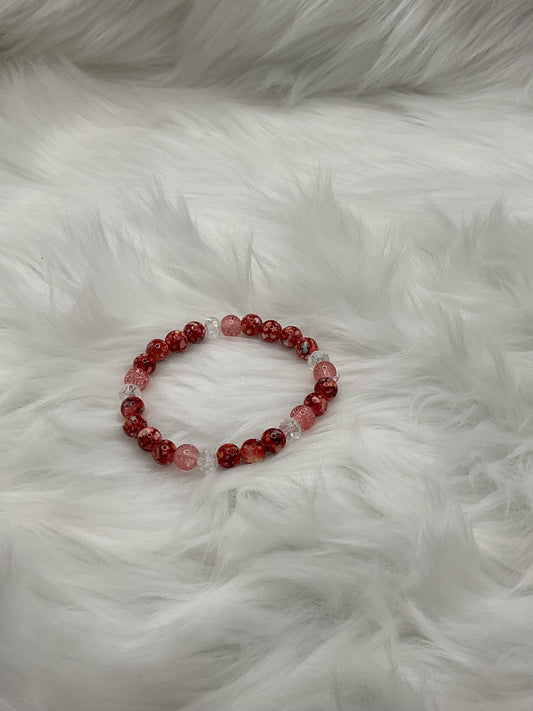 Red and White Beaded Bracelet