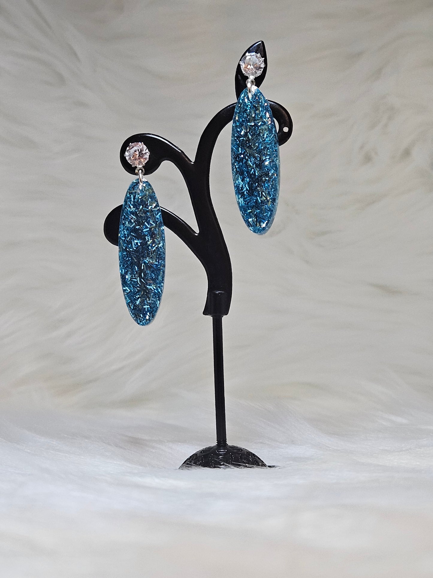 "Sparkly Blue Oval" Earrings