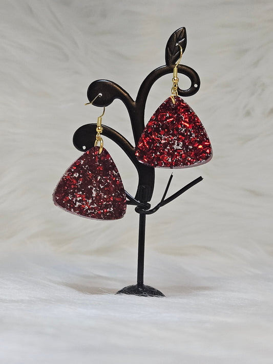 "Sparkly Red Triangle" Earrings