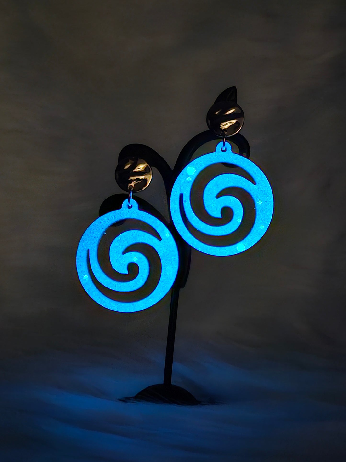 "Blue Spiral Glow" Glow-in-the-Dark Earrings