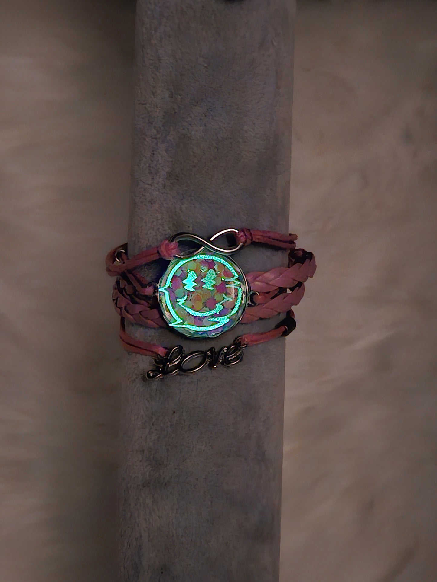 Glow-in-the-dark Pink "Happy Face" Bracelet