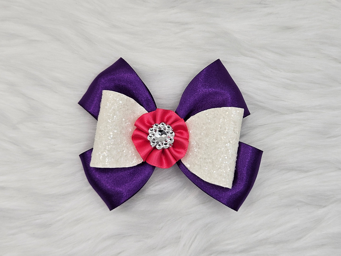 Medium White and Purple Hair Bow