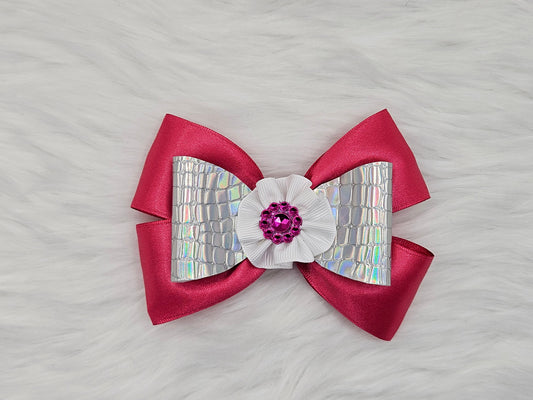 Medium White and Pink Hair Bow