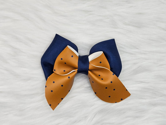 Medium "Orange with Blue Dots" Hair Bow