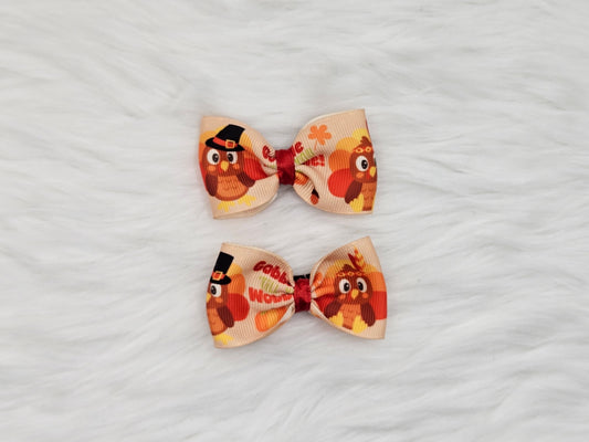 2 Small "Turkey" Hair Bows