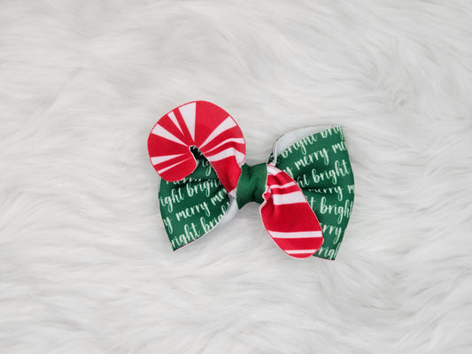 Small "Candy Cane with Green" Hair Bow