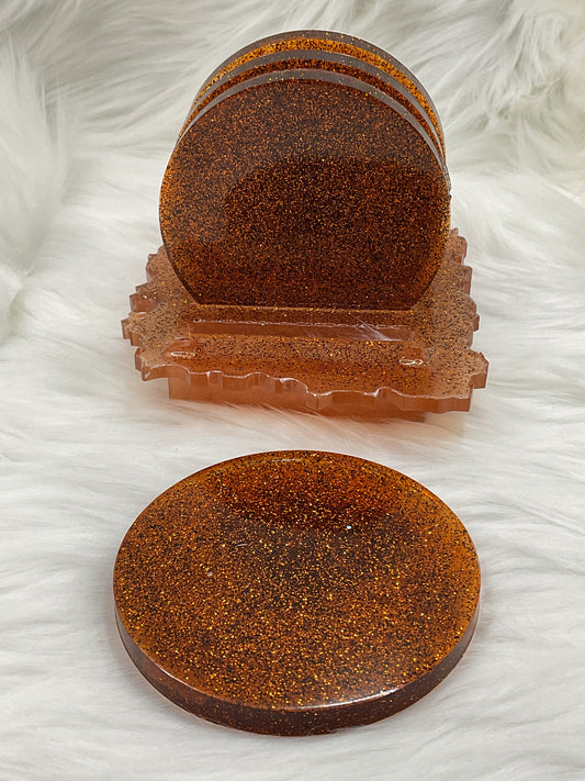 Amber and Orange Glitter Coaster Set