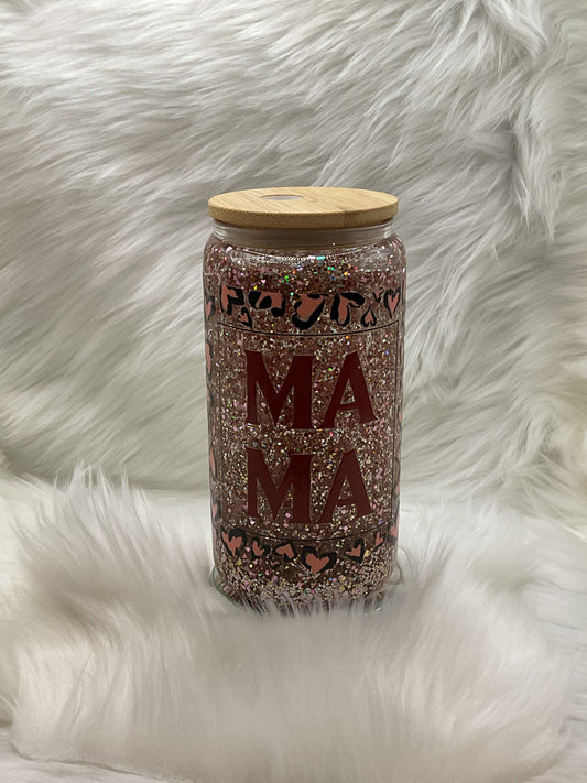 "MAMA" 16oz Glass Snow Globe Tumbler