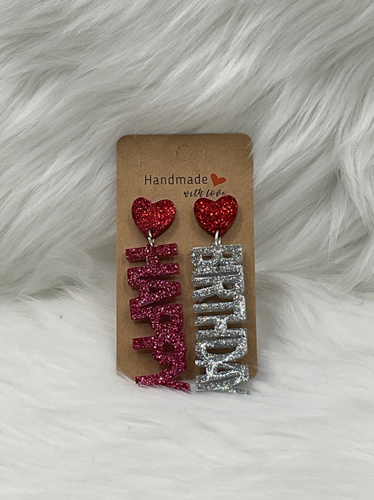 "Glittery Happy Birthday" Earrings