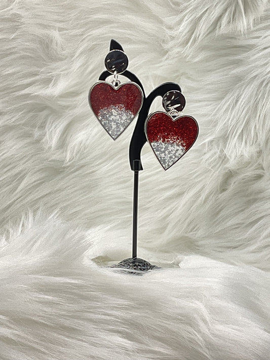 "Sparkly Red and White Heart" Earrings