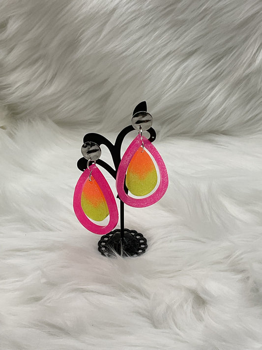 Orange and Yellow in Pink Earrings