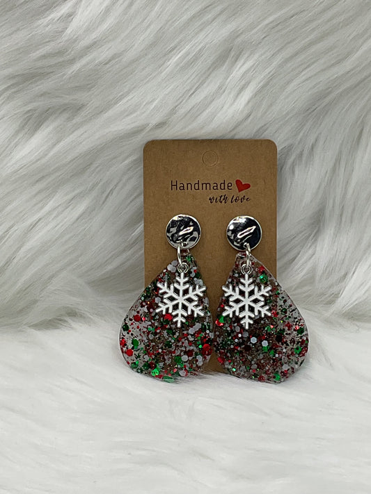 "Snowflake Glittery Teardrop" Earrings