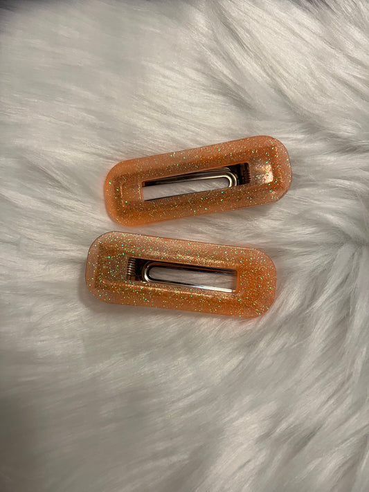 Glittery Orange Hair Clips