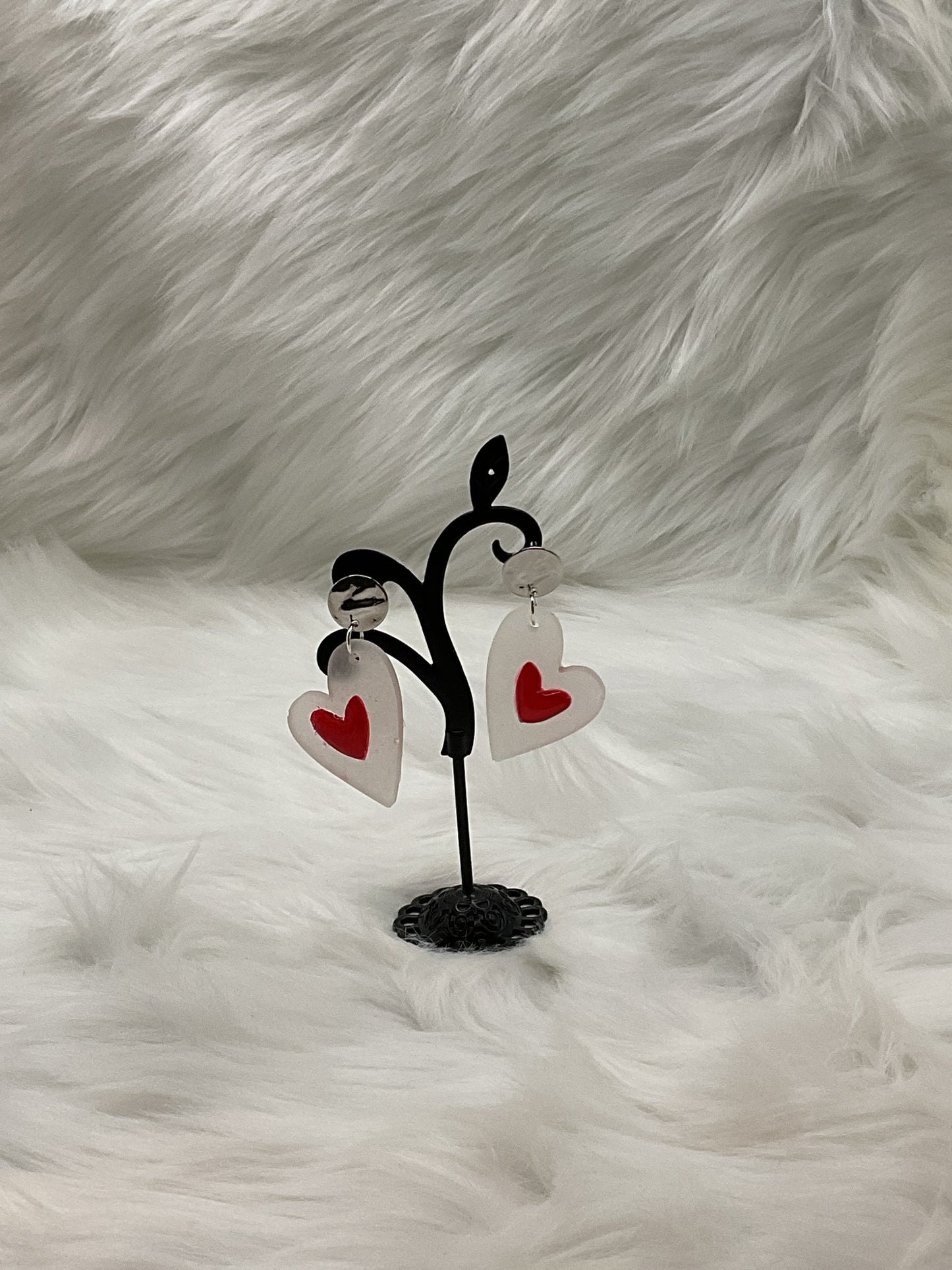 Red in White Glow-in-the-Dark Heart Earrings