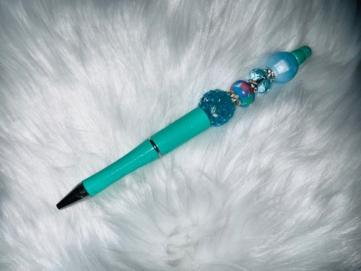 Teal with blue Beaded Pen