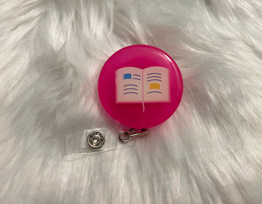 Pink School Book Badge Reel