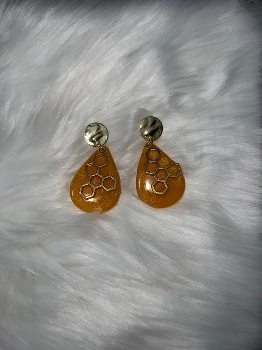 "Honeycomb on Teardrop" Earrings